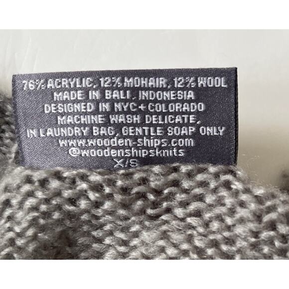 Wooden Ships Distressed Skull Sweater Women XS Gray Boxy Mohair Wool Goth Cozy - Picture 9 of 11